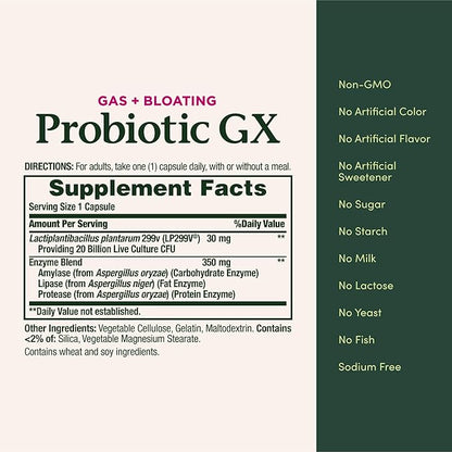Nature's Bounty Probiotic GX, Helps with Occasional Gas and Bloating, Dietary Supplement, Digestive Health, 25 Capsules