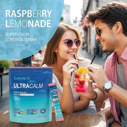 UltraCalm Super Cortisol Drink with Magnesium Glycinate, Ashwagandha, L-Theanine, Vitamin D3, Magnesium Powder for Sleep & Stress Relief, Raspberry Lemonade (30 Servings)