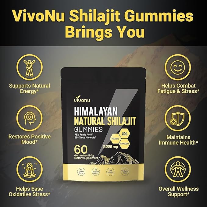 Shilajit* Gummies,Pure Himalayan* micronutrient Supplement, Himalayan Premium Ingredient with Shilajit, Ashwagandha, Gokshura, Fulvic Acid & 85+ Trace Minerals I for Men & Women (3000MG/1 Bag)