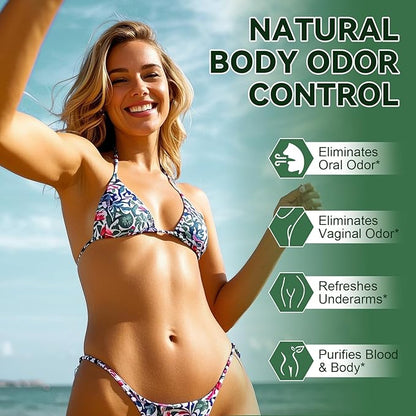 Chlorophyll Body Deodorizing Supplement 2 Pack, Chlorophyll Capsules with Parsley & Peppermint, Probiotic, Green Tea, Jerusalem Artichoke, Prebiotic, Supports Fresh Breath & Whole-Body Freshness