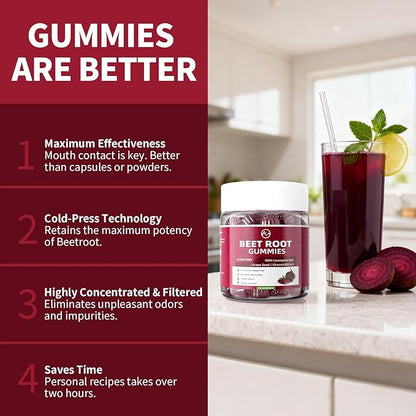 M inch Beet Root Gummies, Blood* Pressure Support & Nitric Oxide Booster, 8-in-1 Wellness Formula with Grape Seed, Coq10, Folic Acid, Vitamin C, B3 & B12, Sugar Free, Vegan, Pomegranate Flavor, 2 Pack