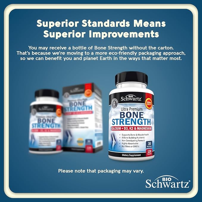 BioSchwartz Bone Strength Supplement - Gentle Non-Constipating Bone Health Supplement for Women & Men with 9-in-1 Complex with Calcium Magnesium Zinc D3 K2 & More - 3rd Party Tested - 1 Month
