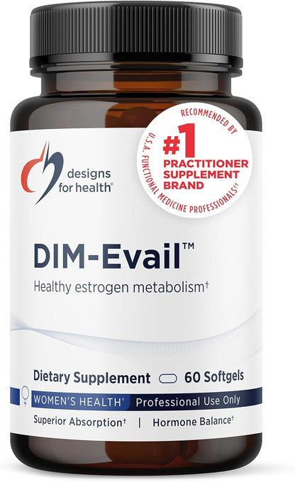 Designs for Health DIM-Evail - 100mg Diindolylmethane Supplement - Enhanced Absorption Technology DIM Supplement - May Support Healthy Estrogen Metabolism - Gluten Free + Non-GMO (60 Softgels)