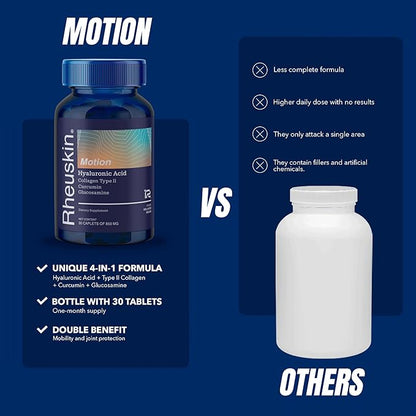 Motion – Advanced Joint Support: Hyaluronic Acid + Glucosamine + Curcumin + Type II Collagen – Flexibility, Mobility & Comfort – 30 Caplets 850 mg