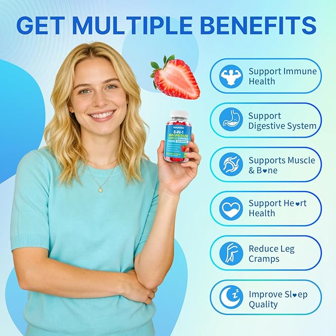 Magnesium Complex Gummies for Women Men 8 in 1, Magnesium Glycinate, Citrate, Malate, Taurate, Supports Bones, Muscle, Nerve Health, Sugar-Free, Vegan Non-GMO, Strawberry Flavor, 120 Count
