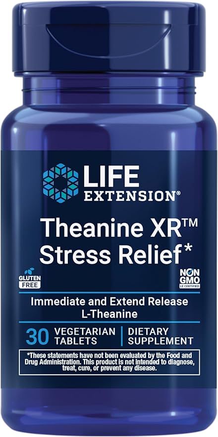 Life Extension Theanine XR™ Stress Relief – L-Theanine – Promotes a Calm Response to Daytime Stress – Non-GMO, Gluten-Free, Vegetarian – 30 Tablets