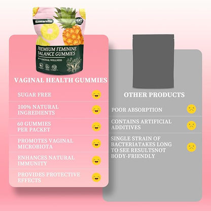 Premium Feminine Balance Gummies for Women, Vaginal Probiotics, PH Balance for Women Healthy Odor, Gut Health, Immune Support, Pineapple Gummies for Woman, 60 Counts