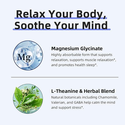 iMATCHME Magnesium Glycinate 850mg Capsules with L-Theanine, Chamomile & GABA for Sleep, Calmness, Muscle, Bone Health & Immune Support, Magnesium for Women and Men, Vegan, High-Absorption, 120 Count
