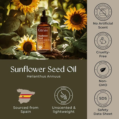 Gya Labs USDA Organic Sunflower Oil - 3.4 Fl Oz - Carrier Oil for Hair, Skin, Face, Scalp & Body Massage