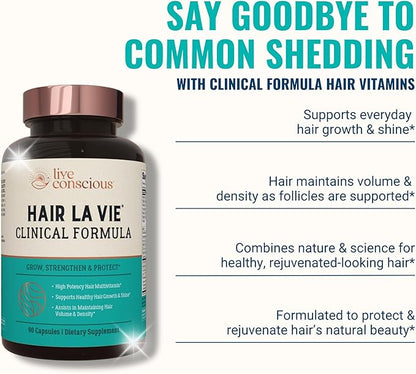 Hair La Vie Live Conscious Clinical Formula Hair Growth Vitamins for Women and Men w/Biotin, Collagen & Saw Palmetto (Pack of 1)