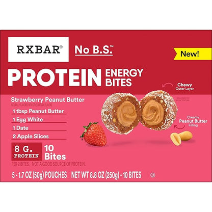 RXBAR Protein Energy Bites, Gluten Free Energy Snacks, Protein Snacks, Strawberry Peanut Butter (60 Bites)