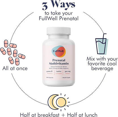 FullWell Women's Prenatal Multivitamin - Healthy Pregnancy Support - Contains Choline & Folate - Supports Fetal Growth & Brain Development* - 240 Count (30 Servings)