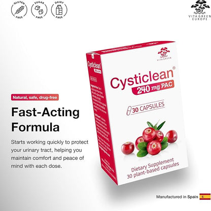Cysticlean Cranberry PAC Supplement – 240 mg PAC, Sugar-Free – Urinary Tract Infection Support – Most Effective Cranberry Pills for Cystitis & Interstitial Cystitis Relief