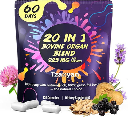 20-In-1 Beef Organ Supplement for Women, 925MG Grass Fed Beef Liver, Uterus, Ovary & 3 more with Maca, DIM, Black Cohosh, Vitamin & Mineral, Bovine organ Capsules for Hormone Balance, Energy, 60 Days