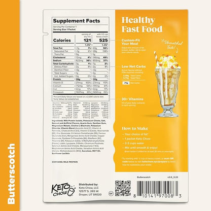 Keto Chow Butterscotch | Keto Meal Replacement Shake Powder | Nutritionally Complete | Low Carb | Delicious Easy Meal Substitute | Protein Rich You Choose The Fat | Single Meal Sample