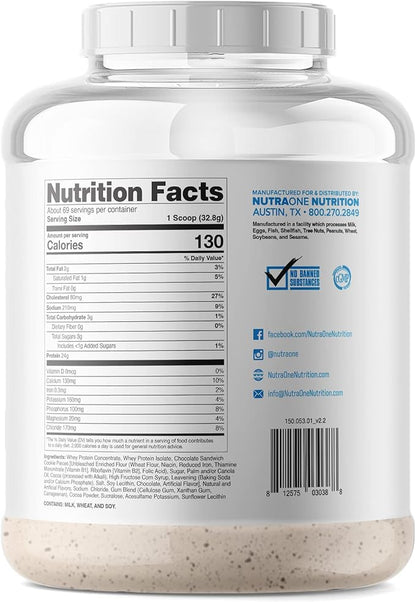 NutraOne ProteinOne Whey Protein Promote Recovery and Build Muscle with a Protein Shake Powder for Men & Women (Cookies & Cream, 5 LB)