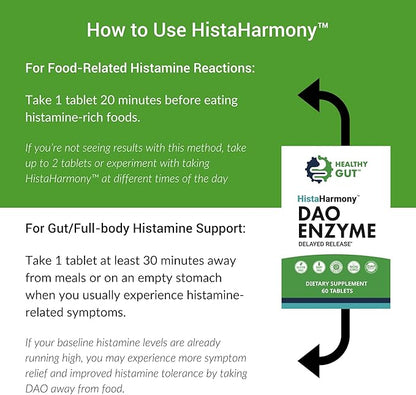 Healthy Gut HistaHarmony | Delayed Release DAO Enzyme Supplement | 30,000 HDU Diamine Oxidase Histamine Blocker | 60 Servings