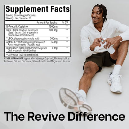 Revive MD Natural Liver Cleanse, Detox & Repair Supplement – Milk Thistle Liver Support Formula Promotes Healthy Liver Function & Helps Reduce Inflammation – 120 Capsules (30 Servings)