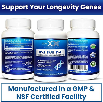 Genex Formulas NMN Supplement 250mg (3 Pack) - 99% Pure Shelf Stabilized Capsules for Increasing NAD Levels, DNA Repair, & Healthy Aging, GMP Certified, 90 Day Supply