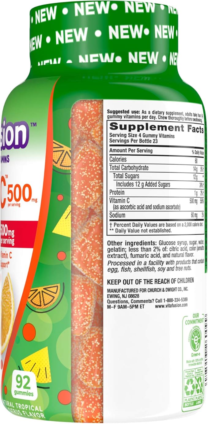 Vitafusion Extra Strength Power C Gummy Vitamins, Tropical Citrus Flavored Immune Support (1) Vitamins, 92 Count (Pack of 2)