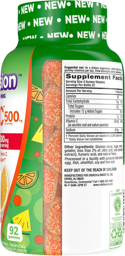 Vitafusion Extra Strength Power C Gummy Vitamins, Tropical Citrus Flavored Immune Support (1) Vitamins, 92 Count (Pack of 2)