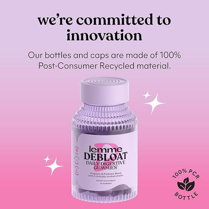 Lemme Debloat - Digestive & Gut Health Gummies with 2 Clinically Studied Probiotics & Prebiotic, Vegetarian, Gluten Free, Non GMO, BlackBerry Flavor (60 Count)