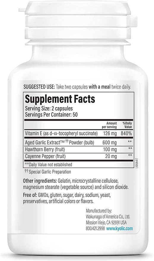 Kyolic Aged Garlic Extract Formula 106 - Circulation Health Support - Cardiovascular & Circulation Supplement - 100 Capsules (50 Servings)