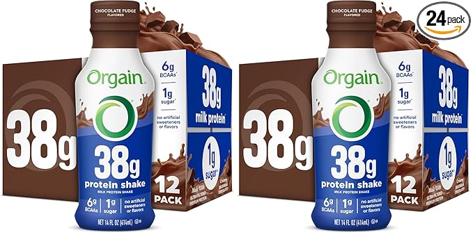 Orgain 38g High Protein Shake, Dairy Isolate Protein Milk, Chocolate Fudge, 6g BCAAs, 1g Sugar Per Serving, Meal Replacement, Ready to Drink, Keto Friendly, Gluten-Free 14 Fl Oz, (Pack of 24)