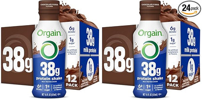 Orgain 38g High Protein Shake, Dairy Isolate Protein Milk, Chocolate Fudge, 6g BCAAs, 1g Sugar Per Serving, Meal Replacement, Ready to Drink, Keto Friendly, Gluten-Free 14 Fl Oz, (Pack of 24)