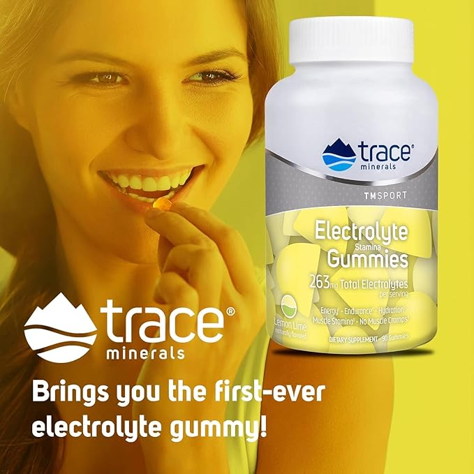 Trace Minerals Electrolyte Stamina Gummies - Convenient Electrolyte Supplement that Supports Hydration - Supports Optimal Energy - Muscle Stamina - Vegan - Lemon Lime - 90 Count (30 Servings)