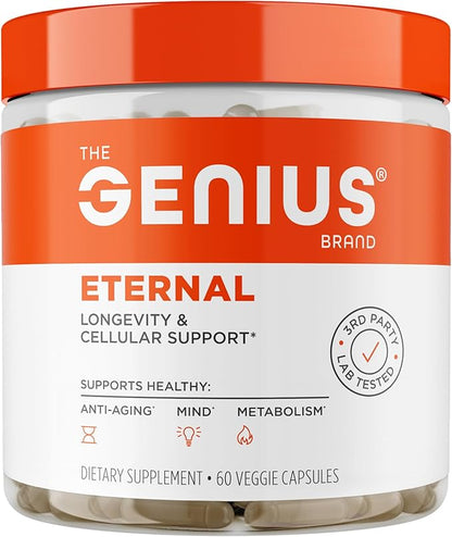 The Genius Brand Genius Eternal - Cellular Repair Supplement for Daily Clarity - Supports Brain Health, Endurance, Energy, Focus, Memory & Vitality - Non-GMO - 60 Veggie Capsules