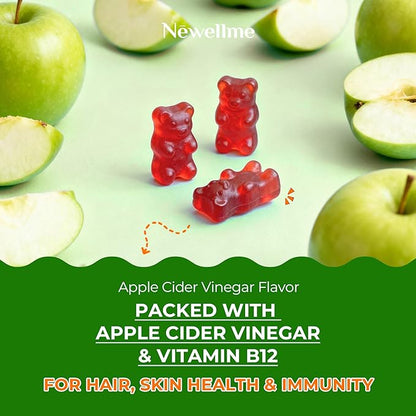 NEWELLME ACV Gummies with the Mother & B12 – Sugar-Free, Great-Tasting Vegan Gummies for Digestion, Metabolism & Daily Energy Support, 180 Count