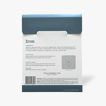 The Patch Remedy Iron Patch | Iron Bisglycinate, Vitamin C, B9 (Methylfolate), B12, Beta-Carotene, Astaxanthin | 30 Patches