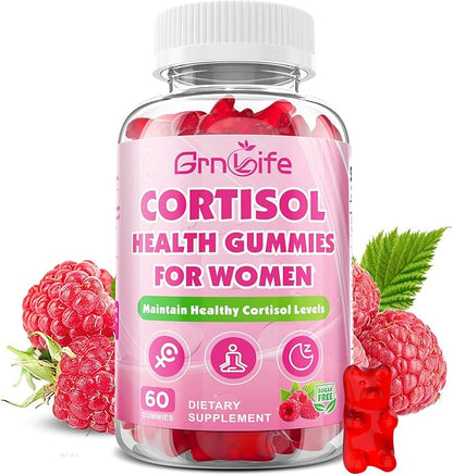 Cortisol Gummies for Women, Cortisol Supplements Gummies with Magnesium Ashwagandha Rhodiola Rosea and L-theanine Complex for Relaxation and Focus, Zzz Support, Raspberry Flavor, 60 Count
