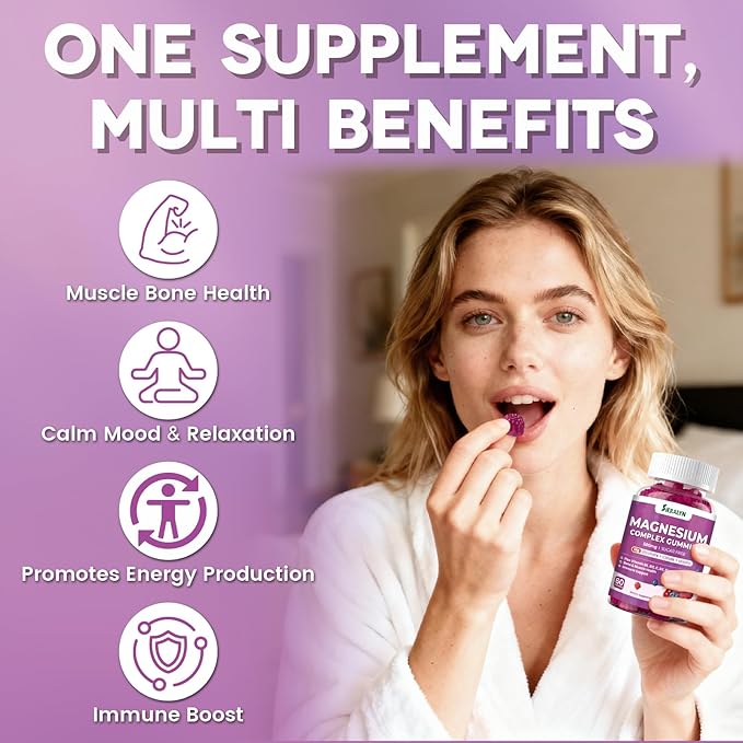 Magnesium Complex Gummies 500mg - Magnesium Glycinate, Citrate, Malate with Vitamin D3, C, B6, B12, Zinc & Calcium, Magnesium Supplement Chewable Support Calm, Muscle, Mood - Vegan 120 Counts
