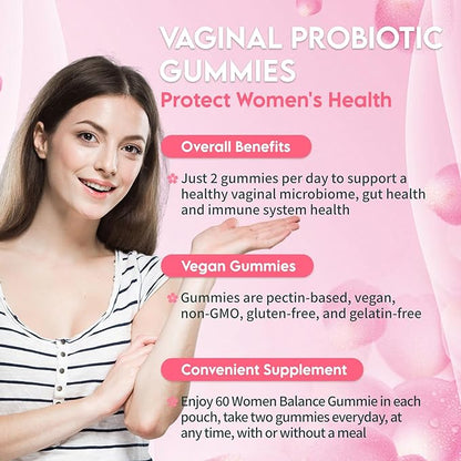 Airboy Vaginal Probiotic Gummies for Women, Pineapple Gummies for Women Balanced PH, Yeast Balance & Flora Support - 60 Gummies x 2 Pack
