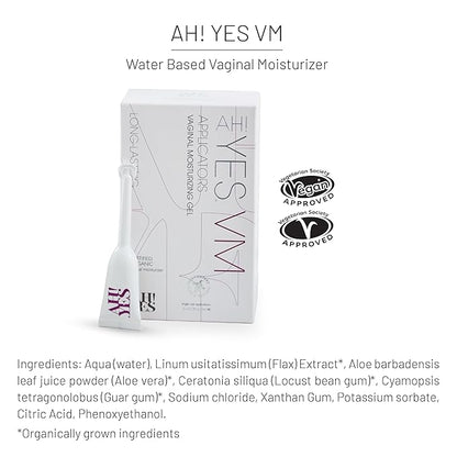 AH! YES® VM Water Based Vaginal Moisturizer | Long Lasting & Fast Acting for Vaginal Dryness & Irritation | pH Matched | Estrogen Free | Certified Organic & Natural (6 x 0.17 fl oz Applicators)