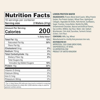 Myprotein Crispy Protein Wafers | 15g Protein | Box of 10 | Lemon | High Protein Snack Bar | Milk & Whey Isolate | Low Sugar