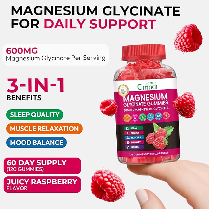 Magnesium Glycinate Gummies 600mg, High Absorption Magnesium Gummies, Black Currant Oil, Calcium, Vitamin B6, Sugar Free Chews for Adults & Kids Relaxation, Stress Relief, Night Rest