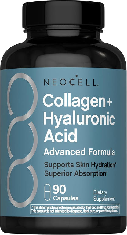 NeoCell Collagen Peptides Capsules | 90 Count | Plus Hyaluronic Acid | Skin Hydration | Superior Absorption | Advanced Grass Fed Formula Supplement | for Women and Men
