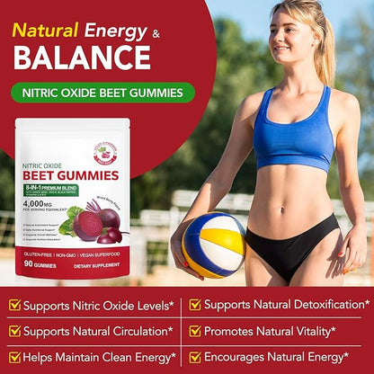 Beets Gummies, Blood Pressure Support, 90 Beet Chews Liposomal Beet Powder for Superior Absorption, Grape Seed for Nitric Oxide, Circulation & Heart Health, Vegan, Non-GMO