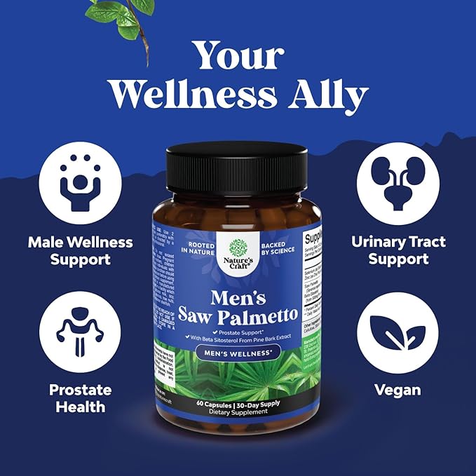 Saw Palmetto for Men with Beta Sitosterol - Saw Palmetto Extract Prostate Support Supplement for Men's Health & Better Bladder Control Plus Restoring Hair Supplement for Hair Health for Men-60ct (2pk)
