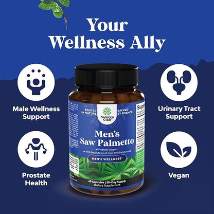 Saw Palmetto for Men with Beta Sitosterol - Saw Palmetto Extract Prostate Support Supplement for Men's Health & Better Bladder Control Plus Restoring Hair Supplement for Hair Health for Men-60ct (2pk)