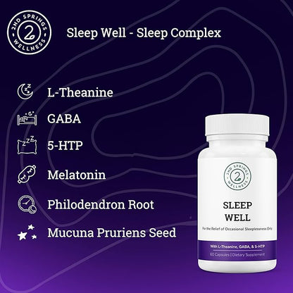 Sleep Well Calmness & Relaxing Support Formula - Powerful Blend with Magnesium, L-Theanine, GABA, and Melatonin - Enhances Relaxation + Promotes Healthy Sleep Patterns - 60 Capsules