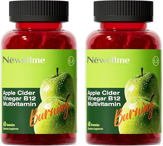 NEWELLME Sugar-Free Apple Cider Vinegar Gummies B12 Multivitamin,ACV Supplement Gummy Vitamins,Vegetarian Supplement for Women & Men,Non GMO,Support Normal Energy Levels & Gut Health 120 Gummies
