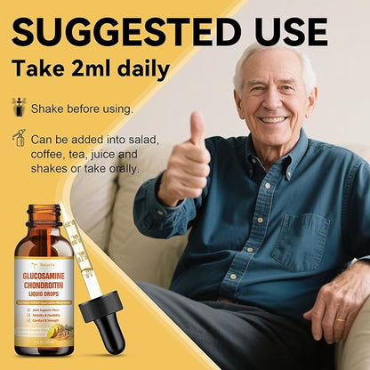 Totaria Glucosamine Chondroitin MSM Liquid Drops FSA-HSA - Joint Support Supplement for Mobility, Flexibility & Bones Chondroitin Sulfate Supplement Turmeric, Quercetin, Bromelain, MSM Oil 2 FL.OZ
