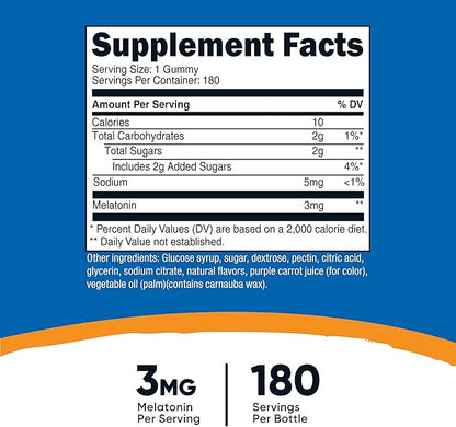 Nutricost Melatonin 3mg, 180 Gummies, Strawberry Flavored - Gluten Free, Non-GMO, No Corn Syrup