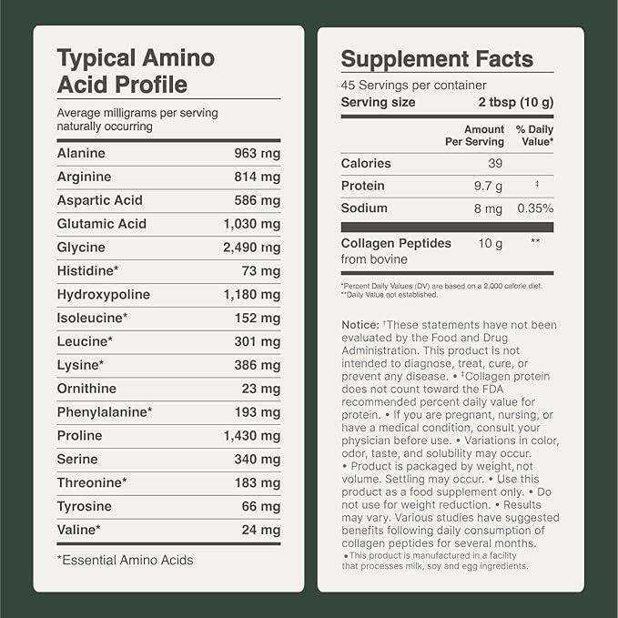 Collagen Peptides Powder Grass-Fed Pasture-Raised Hydrolyzed Collagen Powder, Type I & III Hair, Nails, Skin and Joints, Non-GMO, Paleo & Keto, Unflavored, 16 Fl oz. 45 Servings