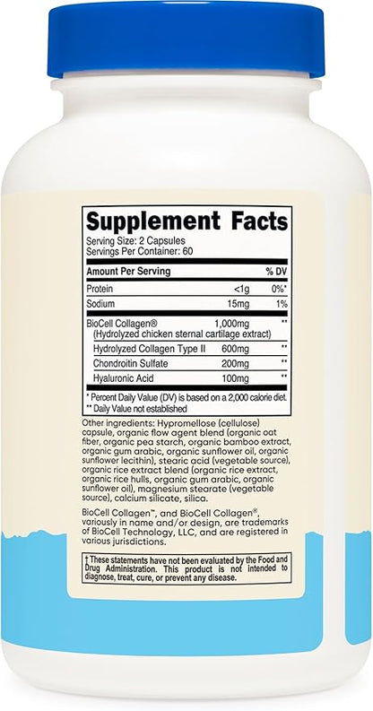 Nutricost BioCell Collagen (1,000mg) 120 Capsules - Hydrolyzed Type II Collagen Supplement, GMO-Free, Gluten-Free, 60 Servings