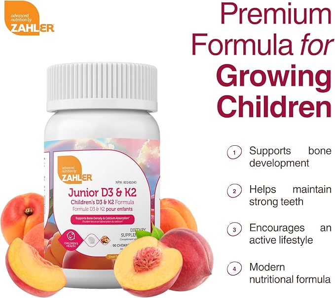 Zahler - Junior Vitamin D3 + K2 Chewable Tablets for Kids| Vitamin D for Kids 2000 IU | Delicious Vitamin D K2 Chews to Support Healthy Bones & Teeth - Kosher, Less Sugar Than Gummies (90 Count)